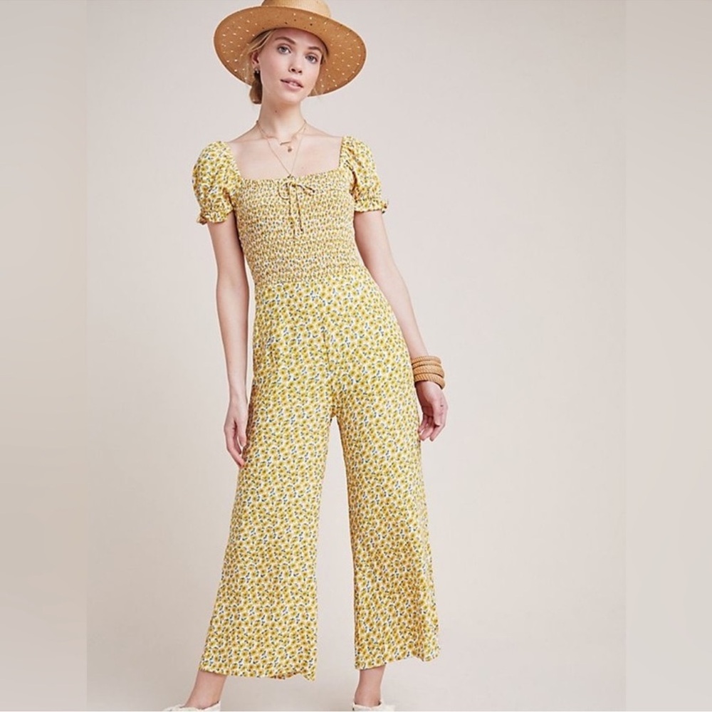 Anthropologie Faithfull The Brand Laszlo Floral Smocked Jumpsuit